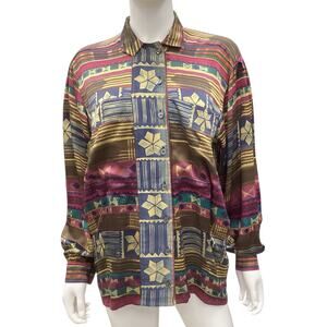 Escada Blouse Women’s Size Small Silk Button-Down Multicolor Print